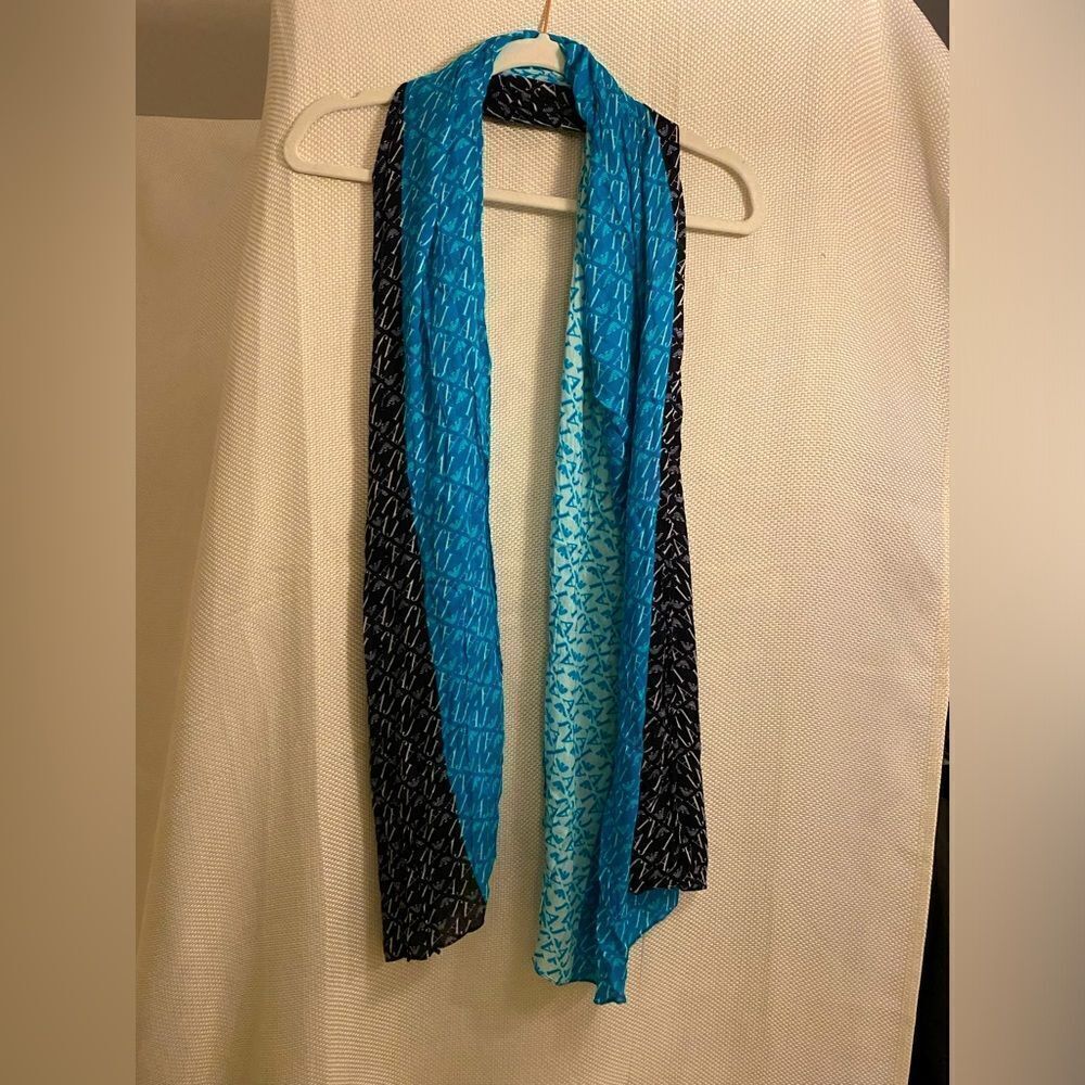 Armani logo scarf navy sky baby blue colorblock designer boho beach casual